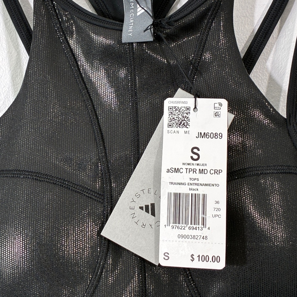 adidas Stella McCartney Small Training Micro Dot Shine Crop Top Black JM6089 - Picture 7 of 11